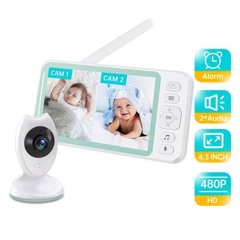 4.3 polegadas do Monitor do Bebê com a Câmera Babá 2-dividir o Ecrã de Visão Noturna Modo VOX 2 Vias de Áudio de Monitoramento de Temperatura