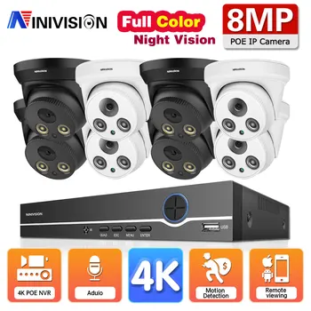 4K POE Câmera do CCTV Sistema de Segurança Kit de Dome Exterior Impermeável de Cor a Visão Nocturna Câmera IP de Vigilância por Vídeo Kit Sistema de 8CH