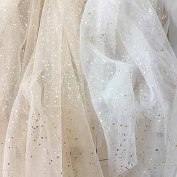 5 Estaleiro Spray de Ouro Ponto Tule Macio Tecido de Renda ,Véu de Noiva Vestido de Noiva Forro DIY de Artesanato Acessórios 150 Cm de Largura