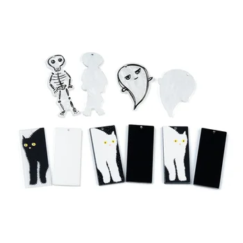50PCS/monte Acetato de Halloween Esqueleto Fantasma do Gato Acessórios de Jóias Feitas à Mão Brincos Conectores de DIY Pingente de Componentes Encantos