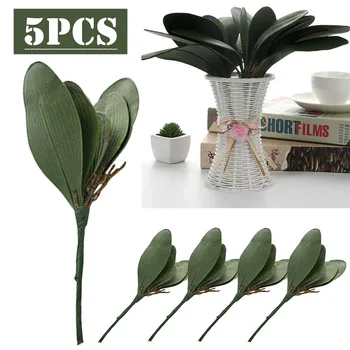 5Pcs/Set Artificial Borboleta de Orquídea Folha de Plástico, Folhas de Plantas Verdes, Flor de Folhas Falso Plantas Artificiais, Decoração do Casamento