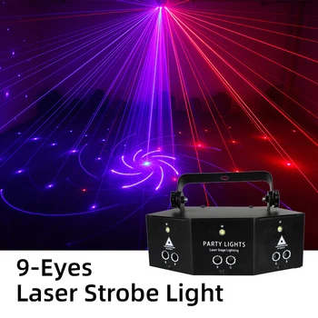 9 os Olhos Controlador DMX Cor de Música Strobe PAR LED Lâmpada RGB do Projetor do Laser Estágio de Iluminação Para KTV Mostrar Discoteca DJ Festa de Casa, Decoração
