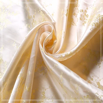 90cmx100cm flor amarela de seda jacquard tapeçaria de cetim jacquard tecido Pano de cama de colcha de retalhos de tecidos Têxteis-lar de Costura