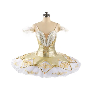 Adultos a bela adormecida, a Princesa Dança Vestido profissional de Ouro e Branco Boneca Fada Tutu Prato de panqueca Trajes de Balé JN0318