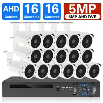 AHD DVR 16CH 8CH de Segurança, Sistema de Câmera de 5MP CCTV Sistema de Câmera Impermeável do CCTV do Gravador de Vídeo Detecção de Rosto Analógico Cam Kit P2P