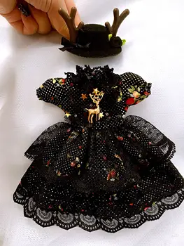 Alta qualidade 1 jogo de moda a preto Roupas de Boneca de papelão Headwear+vestido+meia Blyth Boneca, acessórios, roupas de boneca para a boneca