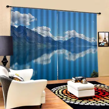 azul cortinas 3D Cortina de Luxo Blackout Cortina da Janela de Sala de estar lago céu cortinas Decoração cortinas