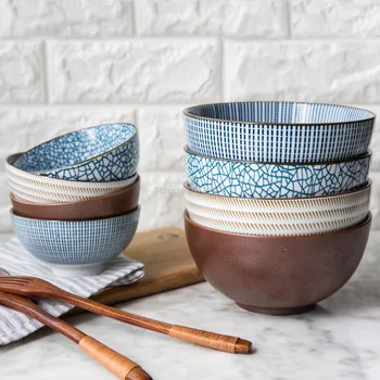 Bacia cerâmica Japonesa Clássica Mesa de Cozinha de Sopa de Macarrão de Porcelana Tigela de Arroz Grandes Tigelas de Ramen Colher e Xícara de Chá de