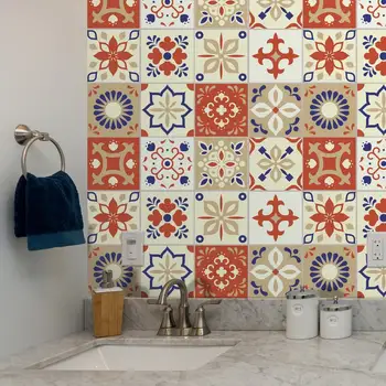 Bahia, Laranja e Bege Marroquino Parede de Bloco Auto Adesivo de Fundo Mosaicos de azulejos Adesivo de Parede Decal, 15 x 15cm (5.91 x 5.9