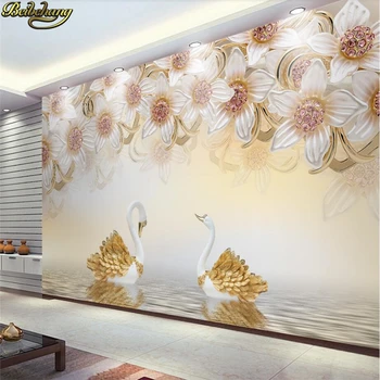 beibehang papel de parede Personalizado com Foto de papel de Parede Mural 3d Estéreo de Jóias Flores Swan PLANO de Fundo de Parede, papéis de parede decoração da casa