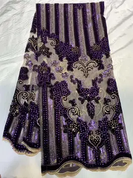 Belo flanela applique design de paetês bordados Africana de renda Nigéria tecido sequin francês de malha vestido de Noite das Mulheres fabirc
