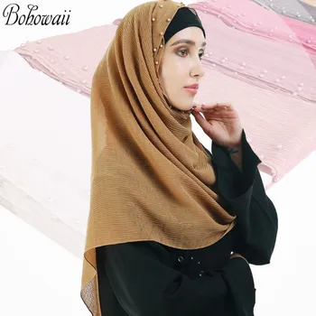 BOHOWAII Clássico da Moda Esferas do Hijab, Cachecol, Xale Bolha de Chiffon Mulheres, Chapéus, Lenços de Muçulmanos Abaya Dubai Plissada Longa Turbante