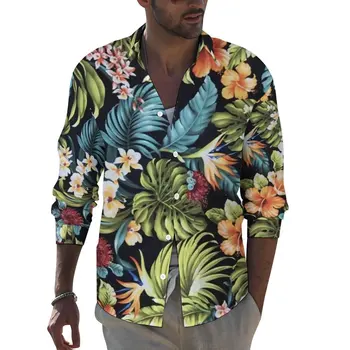 Colorido Tropical, Floral Y2K Camisa Casual Masculino Camisa de Impressão Primavera Legal Blusas de Manga Longa Gráfico de grandes dimensões Roupas