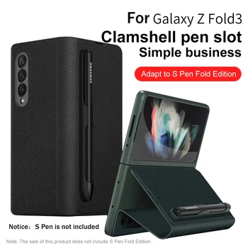 Com a Caneta Titular Telefone Case Para Samsung Galaxy Z, Dobre 3 de Fibra de Carbono, Couro Caneta S Slot de Tampa de Proteção do Z Dobre 3 5G Flip