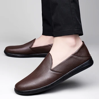 Couro genuíno Sapatos de Homens 2022 Primavera, Outono, Macio Novo Casual Homens Não-deslizamento de Espessura com Sola de Couro Sapatos para Homens de Alta Qualidade