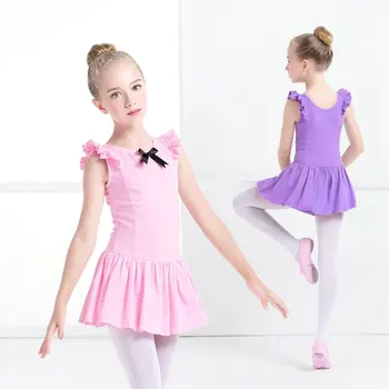 Crianças Knotbow Ruffler Ombro Ballet Vestido De Colete Profissional De Ballet Traje De Menina Ballet Ginástica Collant De Roupa De Bailarina