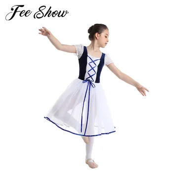 Crianças Meninas Do Ballet Dança Ginástica Collant Tutu Vestido De Bailarina Saia De Tule Para A Dança De Veludo Curta De Malha Bolha Mangas Traje