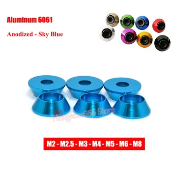 De Alumínio, De Cabeça Cilíndrica Anilha M2 M2.5 M3 M4 M5 M6 M8 Anodizado - Céu Azul de Alumínio Cone Arruelas de Vedação para Hex sextavado Parafuso de Cabeça