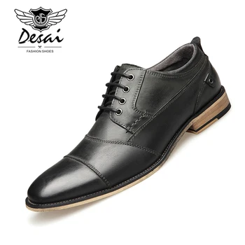 Desai Homens do Novo Estilo de Vestido de Negócio Sapatos Masculinos de Couro Genuíno Aumento Casual Sapatos Oxfords Clássico de Tamanho Grande NOS 40-50