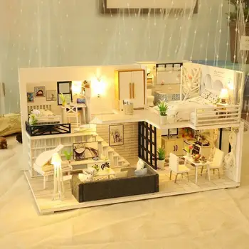 Diy Montar Casa De Madeira Casa De Bonecas Kit De Madeira Em Miniatura Brinquedos Com Móveis Led Casas De Casa De Bonecas Em Miniatura, Bonecos De Luzes Gi M8t3