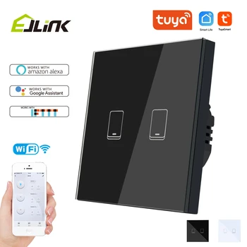 EJLINK wi-Fi Smart Touch Sensor Switch 2-Gang da UE/reino UNIDO Painel de Vidro APP/Voz/Controle de Toque Funciona com Alexa Interruptores