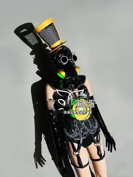 Estilo Punk mulheres gogo Show no Palco, equipamento de Luz LED máscaras cantora de Boate dançarina de desempenho de Função de traje