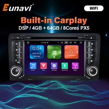 Eunavi 2 Din Android 10 auto-Rádio, Leitor de DVD Para Audi A3 8P S3 2003-2012 RS3 Sportback Multimídia de Navegação de Áudio Estéreo DSP