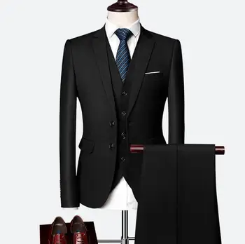 FOLOBE 2020 Moda masculina Casual Terno de Negócio 3 Peças Conjunto de Homens Ternos de Noivo Smoking de Negócios Terno Formal (Blazer+Calça+Es)