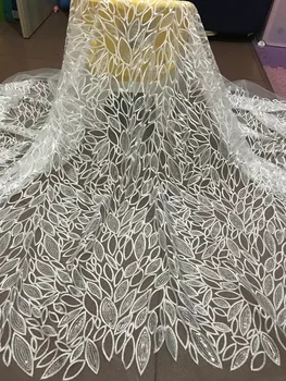 Francês Net Tecido de Renda nigeriano, tule tecido do laço SYJ-53117 com lantejoulas quente da venda de bordados de tecido de malha