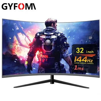 GYFOMA de 32 polegadas Curva Monitor Gamer 144hz LCD HD Monitor para Jogos de PC, HDMI 1080p compatível com o Monitor de Computador 165hz exibe a área de Trabalho