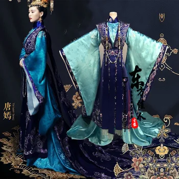 Imperatriz Bordado Lindo Traje Azul para a mais nova TV Jogar A Princesa WeiYoung Atriz Tang Yan Mulheres Traje