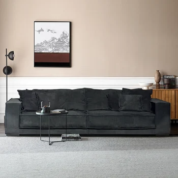Italiano minimalista tecnologia pano sofá Nórdico de luxo de três pessoas, tecido impermeável moderno e minimalista bloco de tofu praça sofá