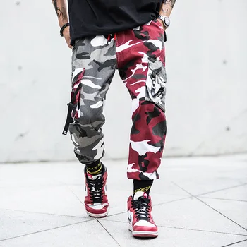 K812 Homens De Camuflagem Carga Calças Casuais Hip Hop E Streetwear Ao Ar Livre, Caminhadas Jogger Multi-Bolso Treino De Cordão Masculino Calças