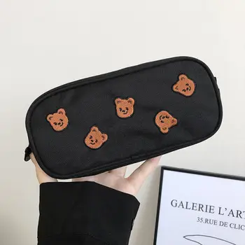 Kawaii Urso Menina da bolsa de Maquiagem Bordado de Lona Lápis Saco de Caneta Caso de Dom Crianças Cosméticos papel de carta Organizador