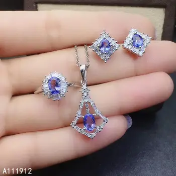 KJJEAXCMY fina jóia de Tanzanita natural de prata 925 mulheres pingente cadeia de colar brincos anel de suporte de conjunto de teste luxo