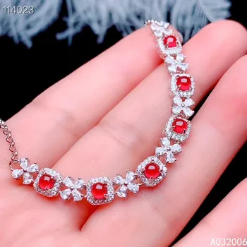 KJJEAXCMY fina prata esterlina da jóia 925 embutidos natural rubi delicado, feminino, elegante pulseira de suporte de teste