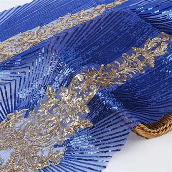 Lace164 Azul Bordado de Malha de Fios de Tecido de Paetês Moda Vestidos das Mulheres Vestido de Palco Desgaste de Tecidos Decorativos de Vestido de Noiva