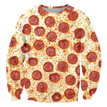 LCFA Unisex Camisolas Tendência de Moda de Impressão 3d Pizza de Alimentos Engraçado Moletom com Capuz para Homens/mulheres de Outono Crewneck Pulôveres Suores
