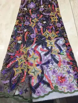 Lindo bordado de lantejoulas francês malha de renda com paetês Flanela apliques de tecido Africano para vestidos de Festa/DIY vestidos de design