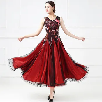 liso de salão de baile vestido de padrão de salão de baile de rumba vestido de trajes de dança de tango foxtrot dança vestido de espanhol trajes vermelhos vestidos de flamenco