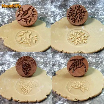 Madeira Cookie Carimbo de Cookie Moldes Prima Pinha Pássaro de Cozimento Moldes de Gengibre 3D Bolo de Relevo Cortador de Padaria Gadgets Cookies