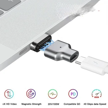 Magnético USB C Adaptador 24Pins Tipo C Conector de PD 100W de Carregamento Rápido 40Gbp/s do Conversor para Thunderbolt 3 MacBook Pro IPad Interruptor