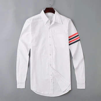 Man TB Camisa Oficial Homens Magros virada para Baixo de Gola Branca Vermelha Preta Listrada Casual Camisa Oxford Sólido Homens Pano de 2022 Novas Camisas