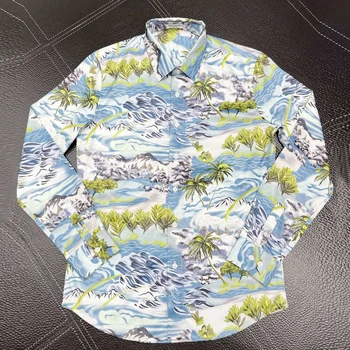 Marca de Estilo Havaiano Camisa de Homens Casual Slim Streetwear Masculino Camisas de Manga comprida de Algodão Camisa homme Plus size Camisas withe Tabela