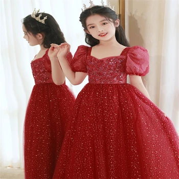 Menina De Ano Novo De Roupa De Moda Prinecess Vermelho De Paetês Com Beading Vestido De Festa De Formatura Vestido Formal Crianças Traje