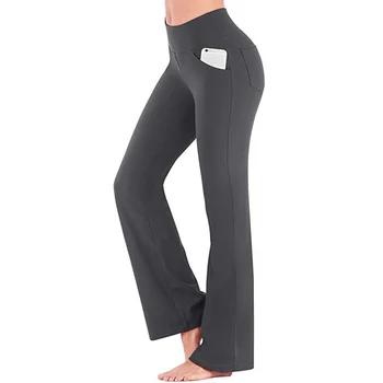 Meninas de Calças de Yoga Casual Cintura Alta as Mulheres de Pernas de Calças um Pouco de perna larga calças de cintura alta casual meninas de calças de yoga