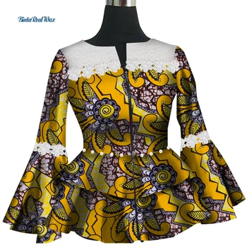Moda Personalizado Lace Flor Pérolas Casaco, Vestidos de Cintura Alta Africana de Cera de Impressão Casaco para as Mulheres Africanas Roupas de Estilo WY3118