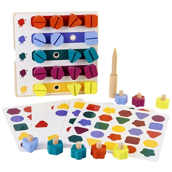 Montessori de Madeira de Brinquedo Para as Crianças de Forma Correspondente de Quebra-cabeça de Madeira Jogo de Brinquedos Educativos para Crianças Porca do Parafuso de Desmontagem