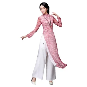 Mulher Chiffon Aodai Vietnã Roupas Tradicionais Ao Dai Vietnã Vestes & Calças De 2 Peças De Conjunto De Mulheres Vestidos De Melhoria Cheongsam