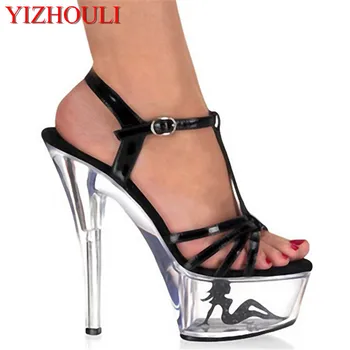 mulheres de verão, sapatos da moda, 15cm de salto alto sandálias plataforma festa de sapatos de 5 polegadas de Cristal sapatos sexy batendo o salto alto